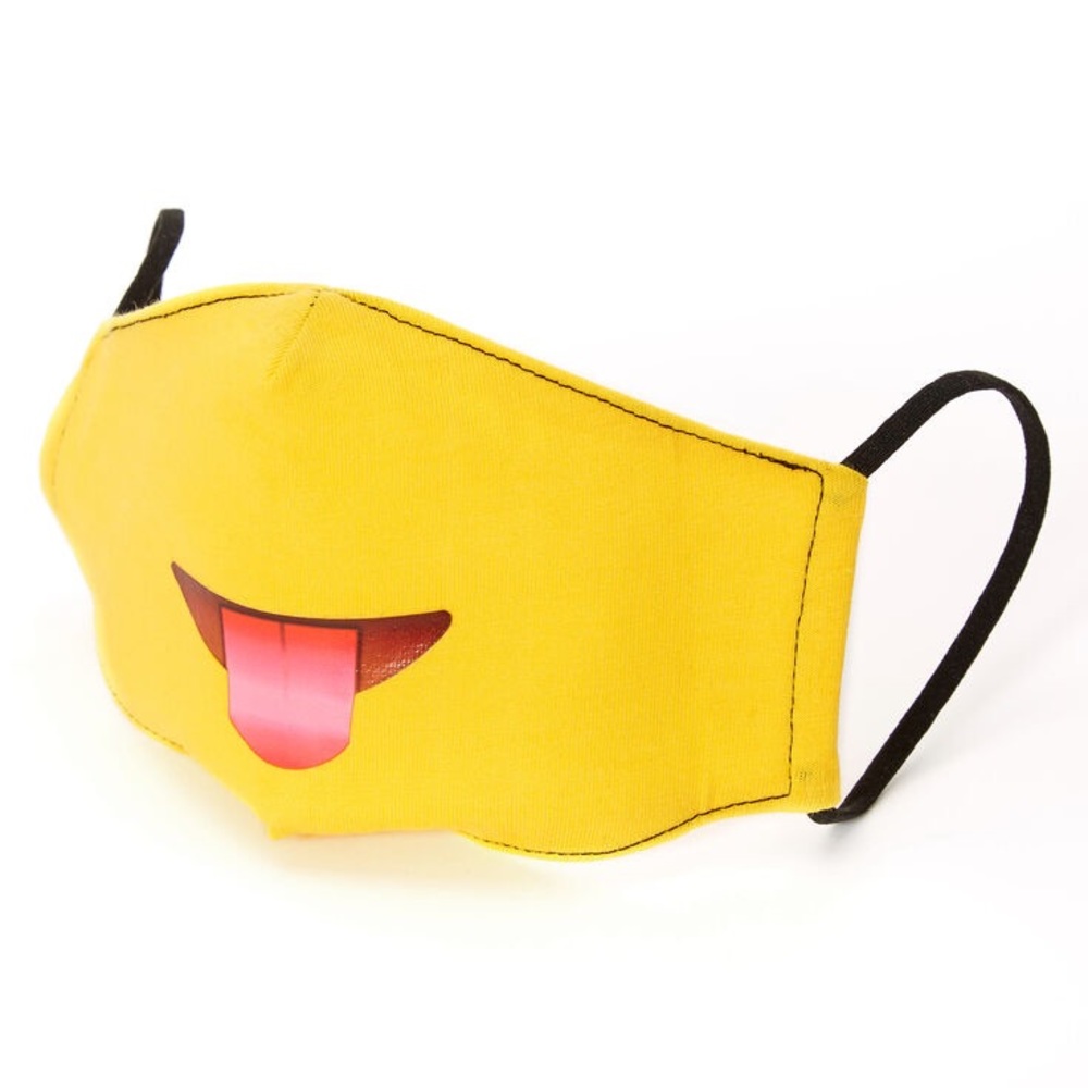 NWT Claire’s Cotton Yellow Tongue Emoji Face Mask